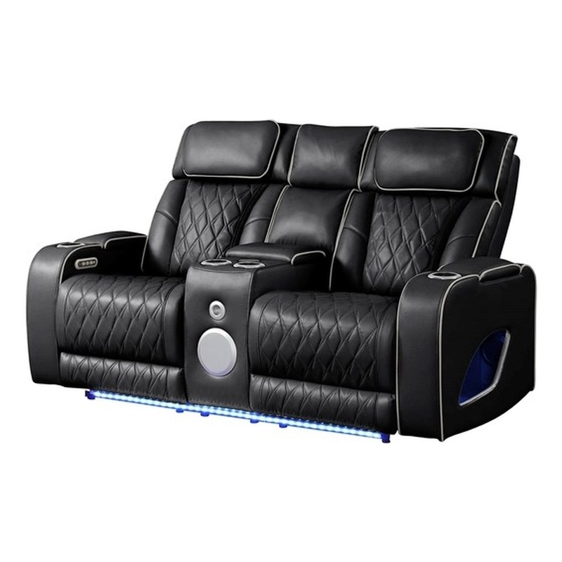 Fortuner Modern Style Recliner Loveseat Made with faux leather & Wood in Black