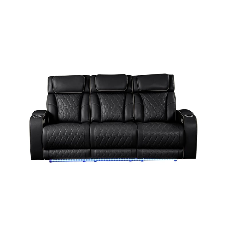 Fortuner Modern 2PC Livingroom Set Made with Faux Leather & Wood in Black