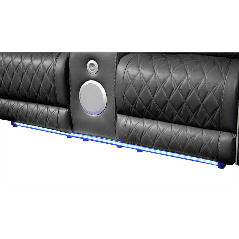 Fortuner Modern 2PC Livingroom Set Made with Faux Leather & Wood in Black