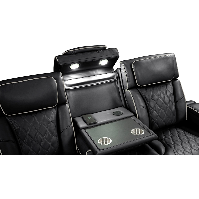 Fortuner Modern 3PC Livingroom Set Made faux leather & with Wood in Black