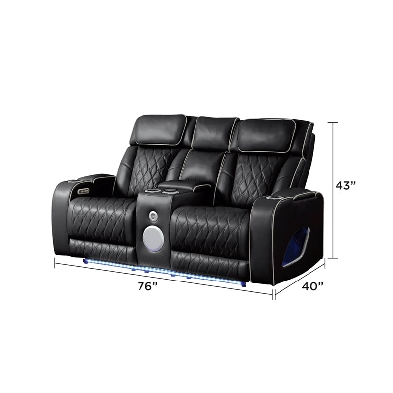 Fortuner Modern 3PC Livingroom Set Made faux leather & with Wood in Black