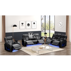 Fortuner Modern 3PC Livingroom Set Made faux leather & with Wood in Black