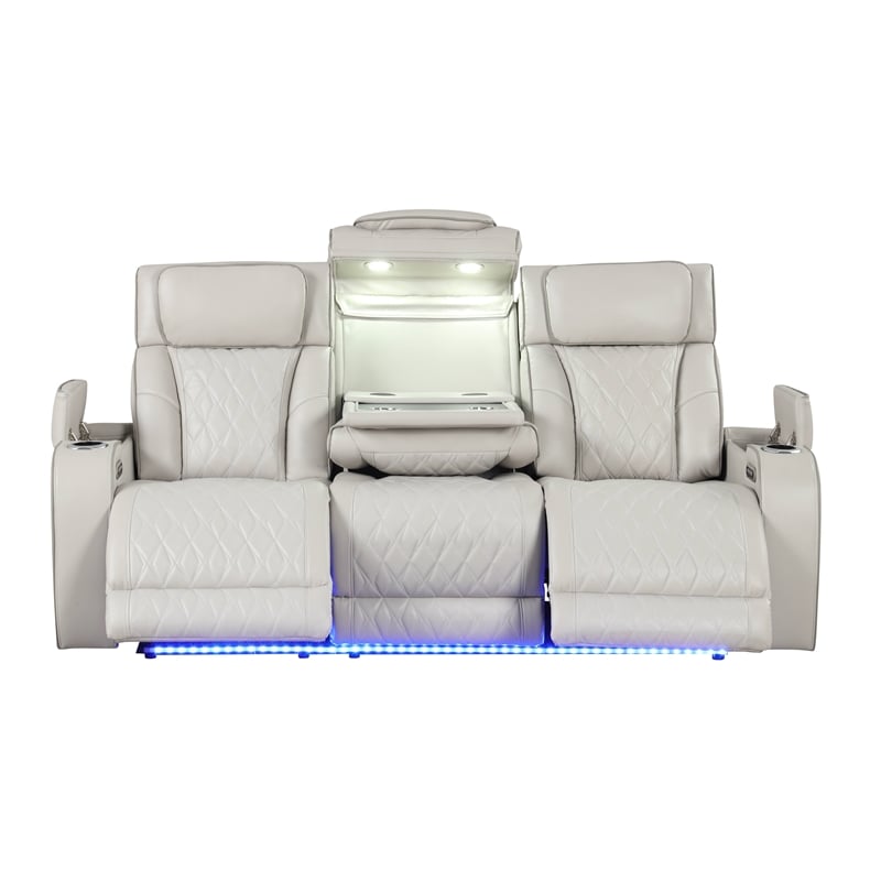 Fortuner Modern Style Recliner Sofa Made with Faux Leather & Wood in Beige