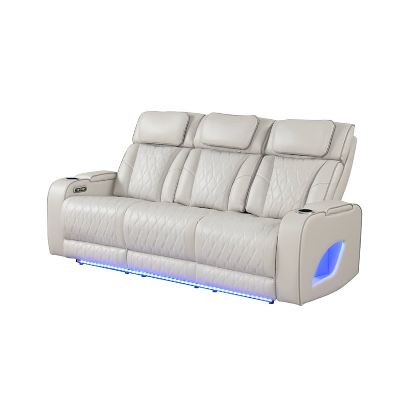 Fortuner Modern Style Recliner Sofa Made with Faux Leather & Wood in Beige