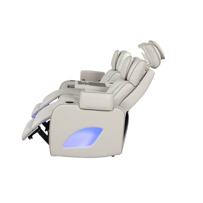 Fortuner Modern Style Recliner Sofa Made with Faux Leather & Wood in Beige