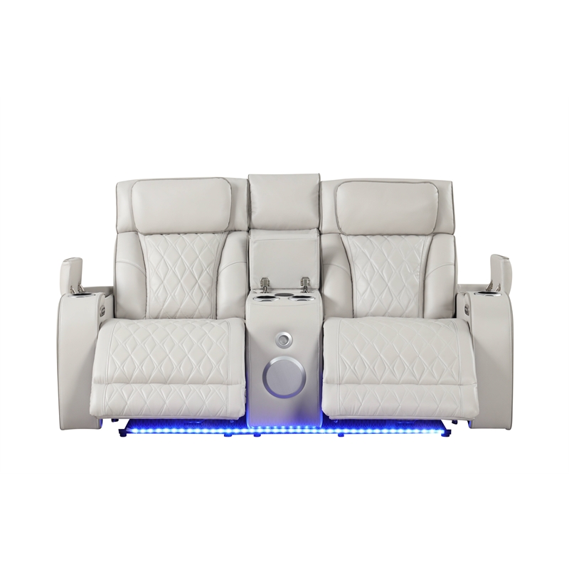 Fortuner Modern Style Recliner Loveseat Made With Faux Leather & Wood in Beige