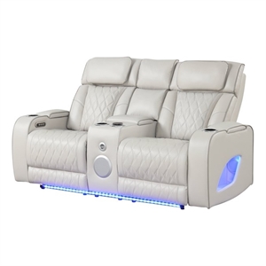 Fortuner Modern Style Recliner Loveseat Made With Faux Leather & Wood in Beige
