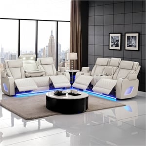 Fortuner Modern 2PC Livingroom Set Made with faux leather & Wood in Beige