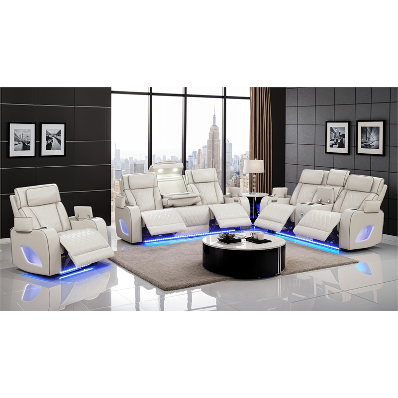 Fortuner Modern 3PC Livingroom Set Made with faux leather & Wood in Beige