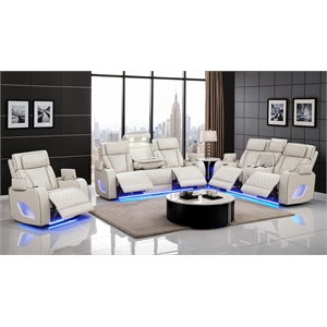 Fortuner Modern 3PC Livingroom Set Made with faux leather & Wood in Beige
