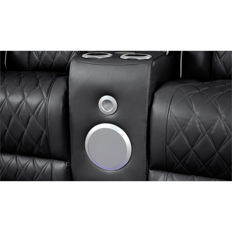 Fortuner Modern recliner sectional made with wood & faux leather in Black