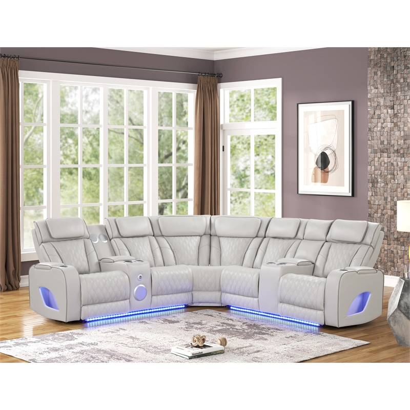 Fortuner Modern recliner sectional made with wood & Faux Leather in Beige