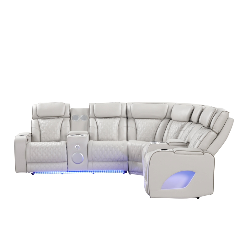 Fortuner Modern recliner sectional made with wood & Faux Leather in Beige