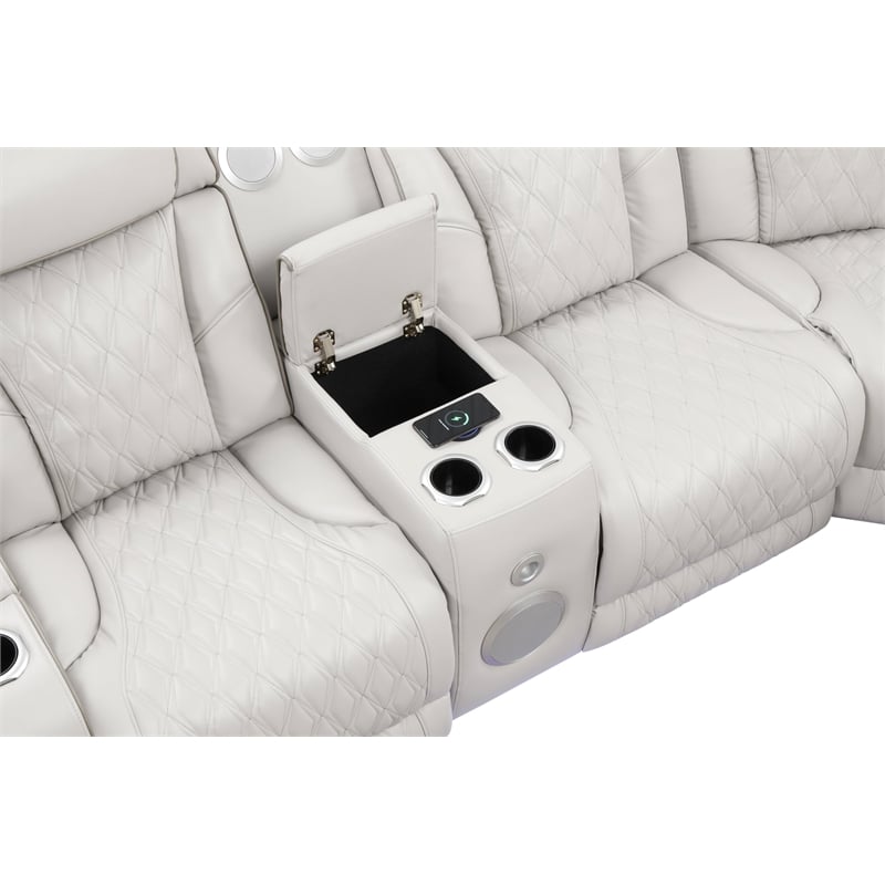 Fortuner Modern recliner sectional made with wood & Faux Leather in Beige