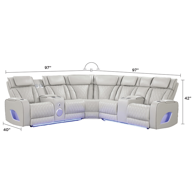 Fortuner Modern recliner sectional made with wood & Faux Leather in Beige