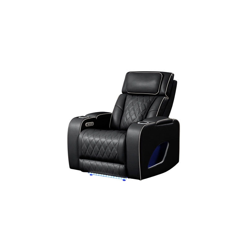 Fortuner Modern Style  Recliner Chair Made with Faux Leather and Wood in Black