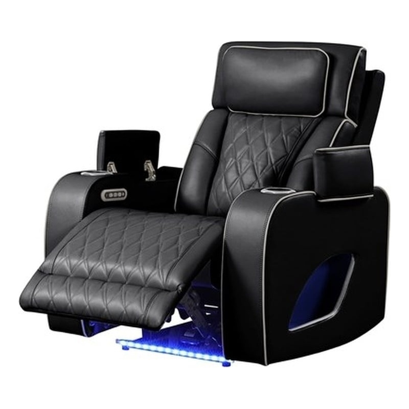 Fortuner Modern Style  Recliner Chair Made with Faux Leather and Wood in Black