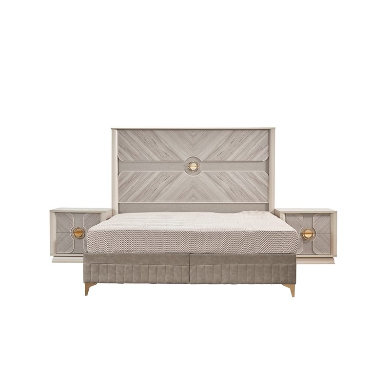 Eternity Traditional Style Eucalyptus-veneer Kind Bed made with Wood in Beige