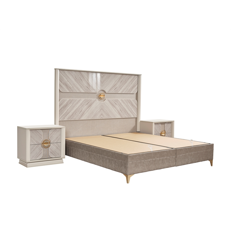 Eternity Traditional Style Eucalyptus-veneer Kind Bed made with Wood in Beige