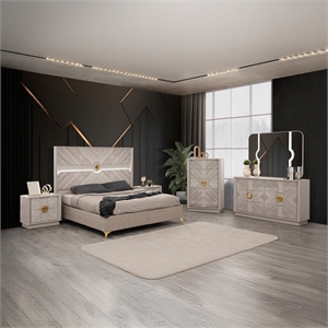 Eternity Traditional Style King 5PC Bedroom set made with Wood in Beige