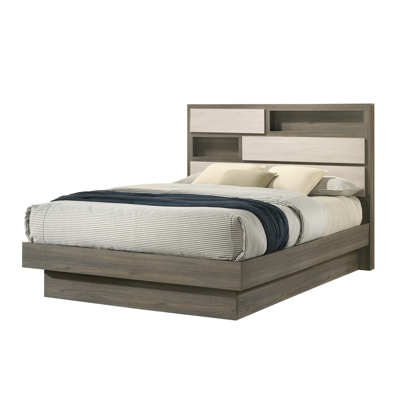 Gem Modern Style two tone Full Bed Made with wood in light Beige & Brown