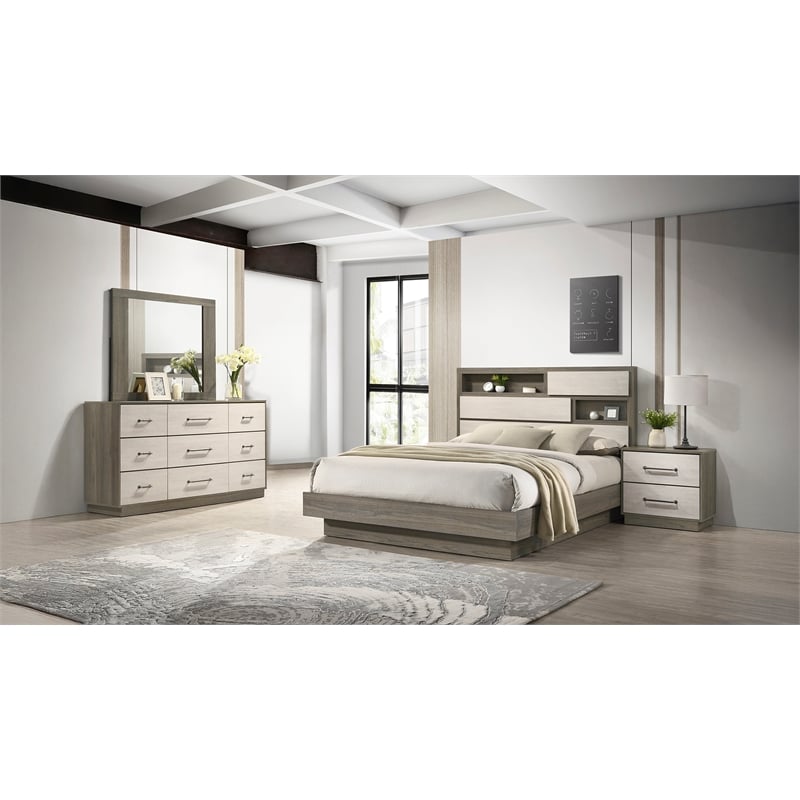 Gem Modern Style Full 4PC Bedroom Set Made with wood in light Beige & Brown