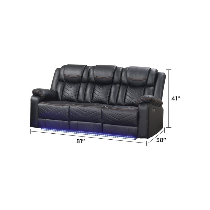 Challenger Modern LED Recliner Sofa made with wood and metal frame in Black