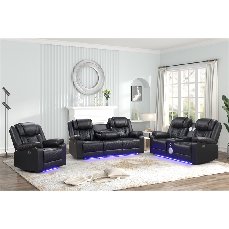 Challenger Modern LED Recliner Chair made with wood and metal frame in Black