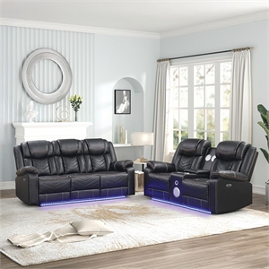 Challenger Modern 2PC (Sofa&Loveseat) made with wood and metal frame in Black