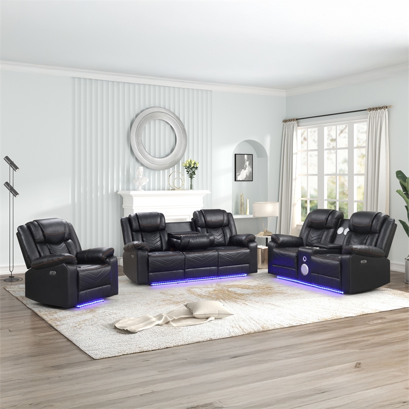 Challenger Modern 3PC(Sofa & Loveseat & Chair)made with metal frame in Black