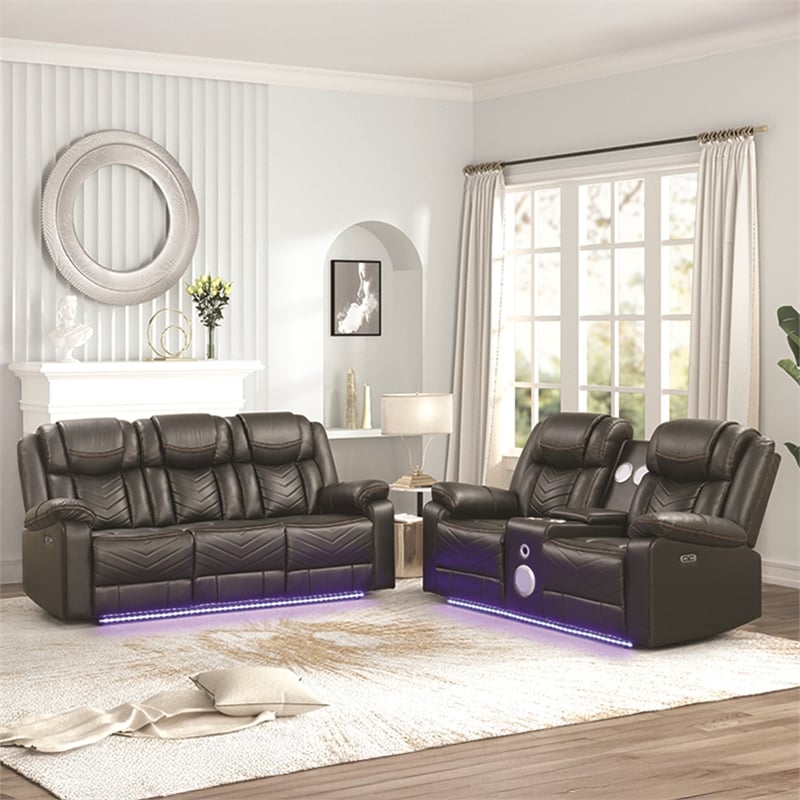 Challenger Modern LED Recliner Sofa made with wood and metal frame in Gray