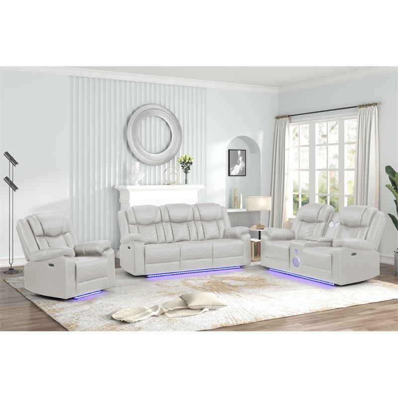 Challenger Modern LED Recliner Sofa made with wood and metal frame in Beige