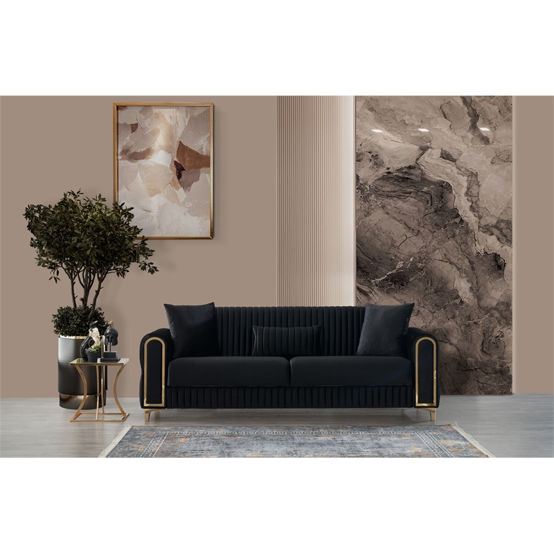 Melody Contemporary Sofa made with wood and Velvet in Black