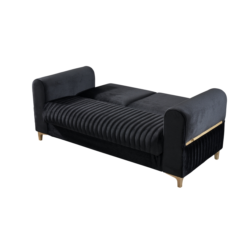 Melody Contemporary Loveseat made with wood and Velvet in Black