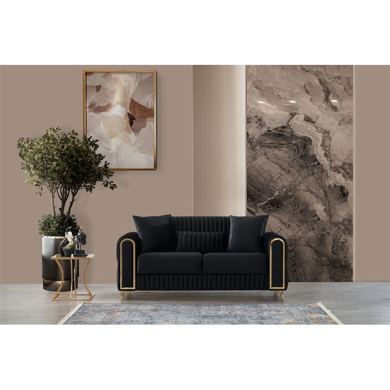 Melody Contemporary Loveseat made with wood and Velvet in Black
