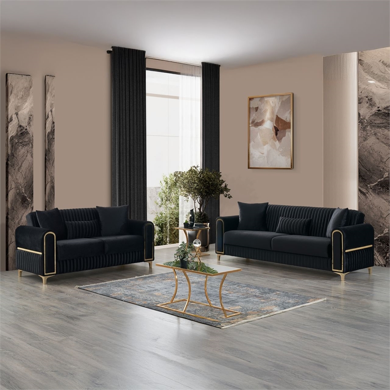 Melody Contemporary 2pc(Sofa Loveseat) made with wood in Black
