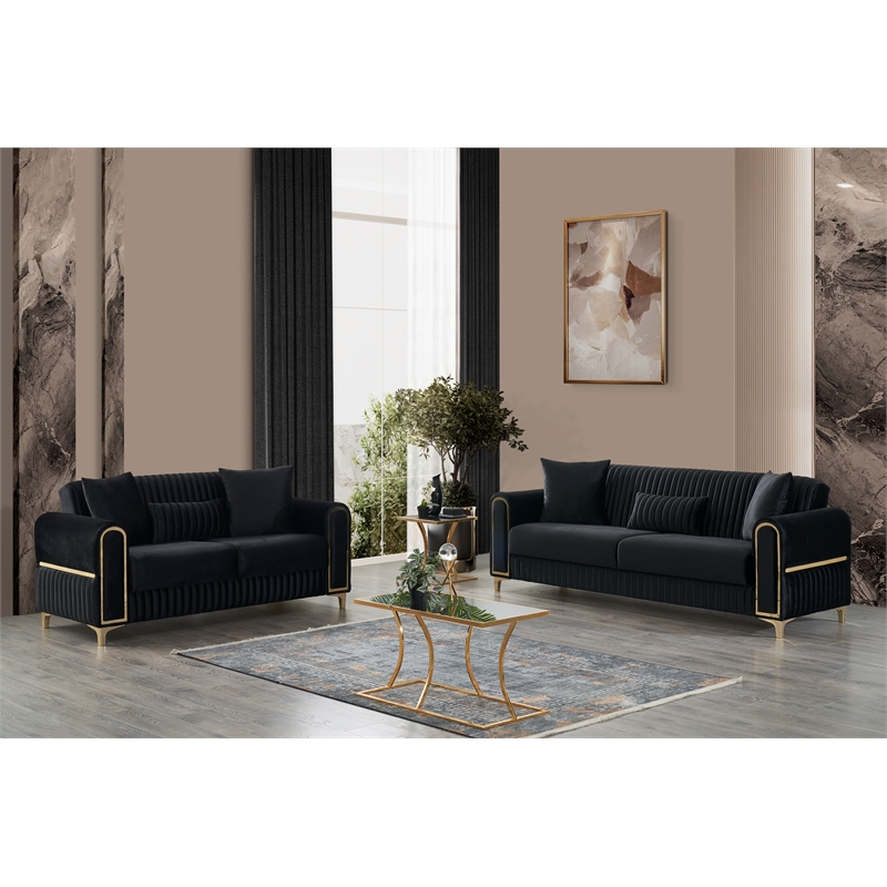 Melody Contemporary 2pc(Sofa Loveseat) made with wood in Black