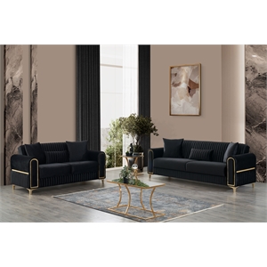 melody contemporary 2pc(sofa loveseat) made with wood in black