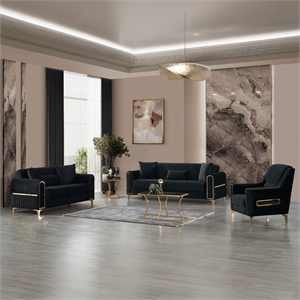 Melody Contemporary 3pc(Sofa Loveseat Chair) made with wood in Black