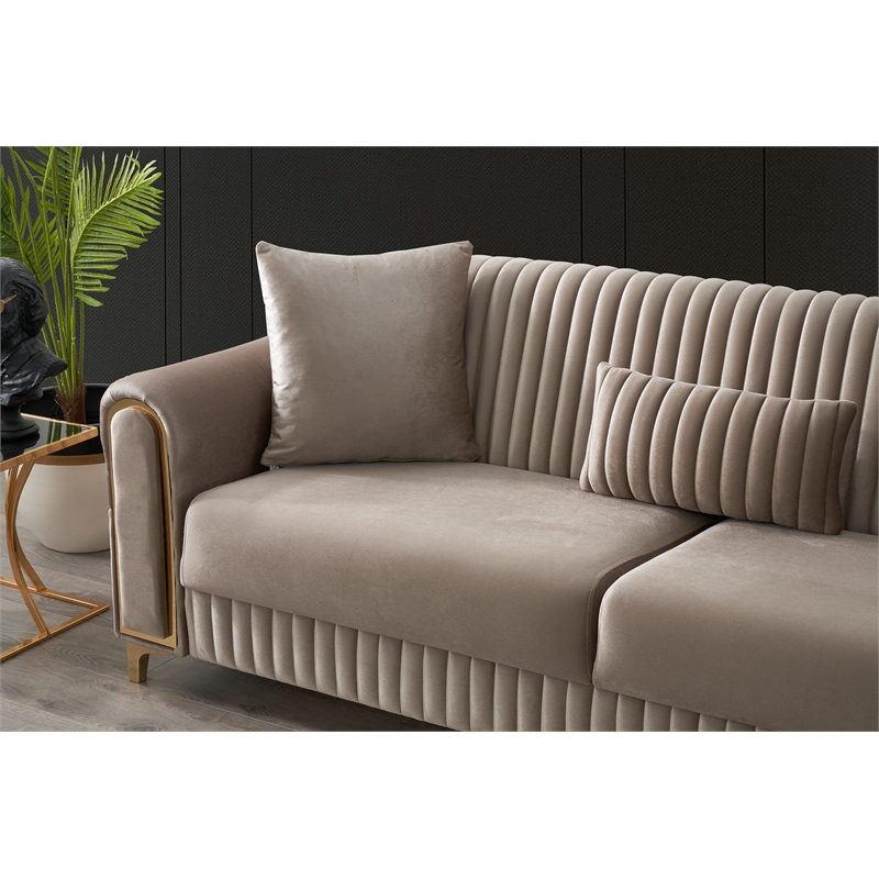 Melody Contemporary Sofa made with wood and Velvet in Taupe