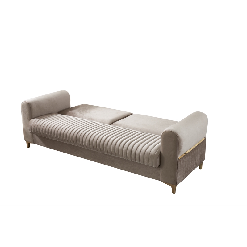 Melody Contemporary Sofa made with wood and Velvet in Taupe
