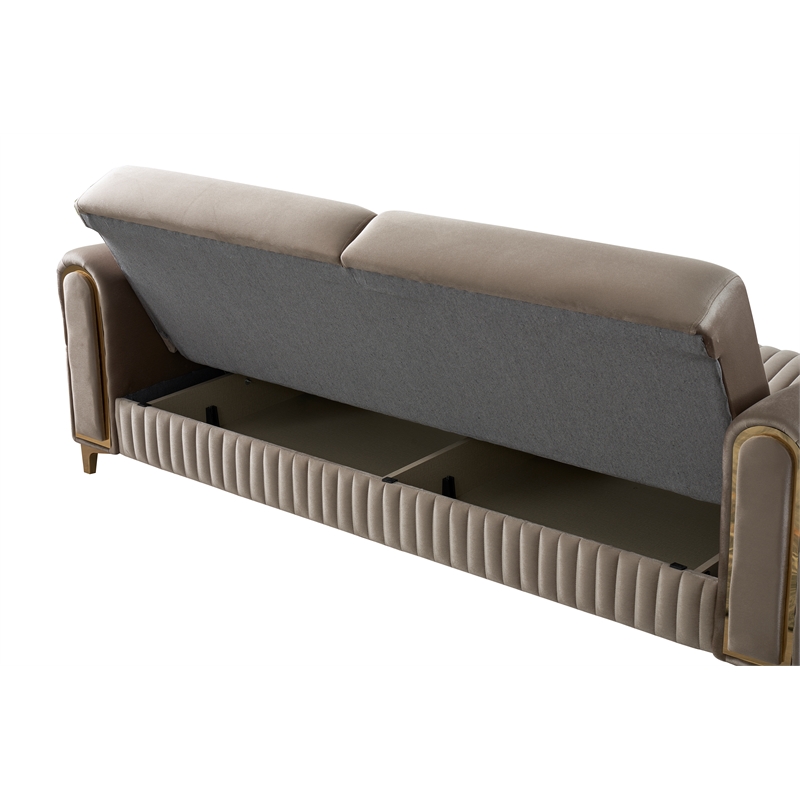 Melody Contemporary Sofa made with wood and Velvet in Taupe
