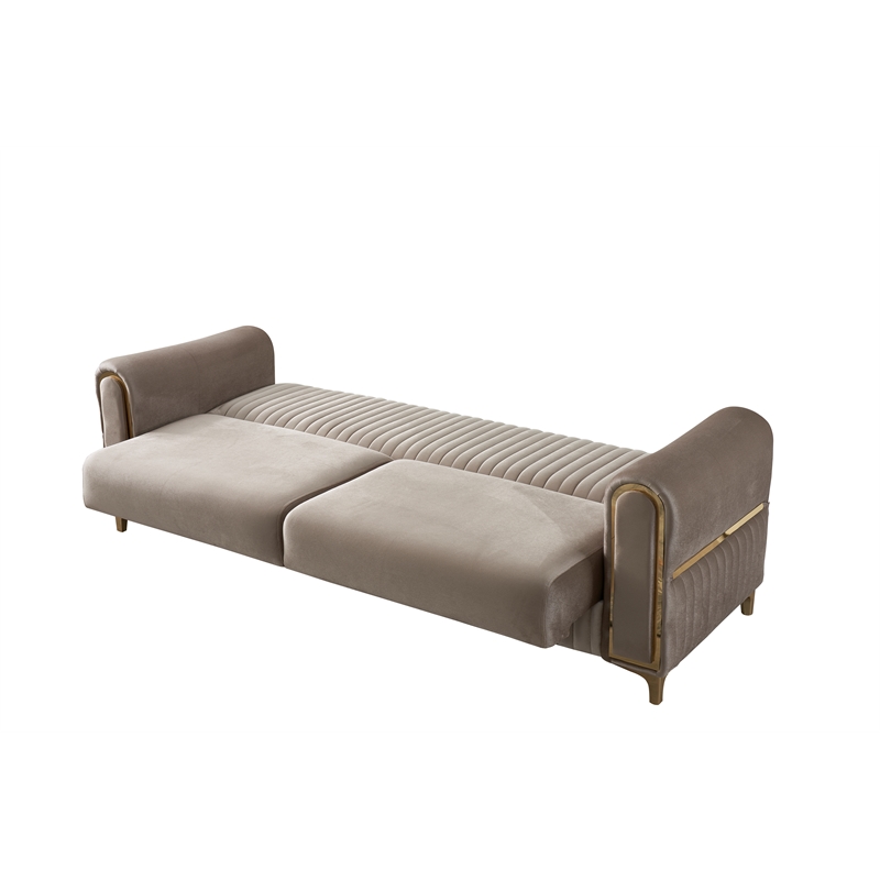 Melody Contemporary Sofa made with wood and Velvet in Taupe