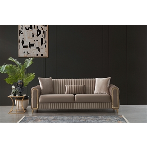 Melody Contemporary Sofa made with wood and Velvet in Taupe