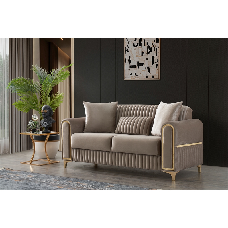Melody Contemporary Loveseat made with wood and Velvet in Taupe