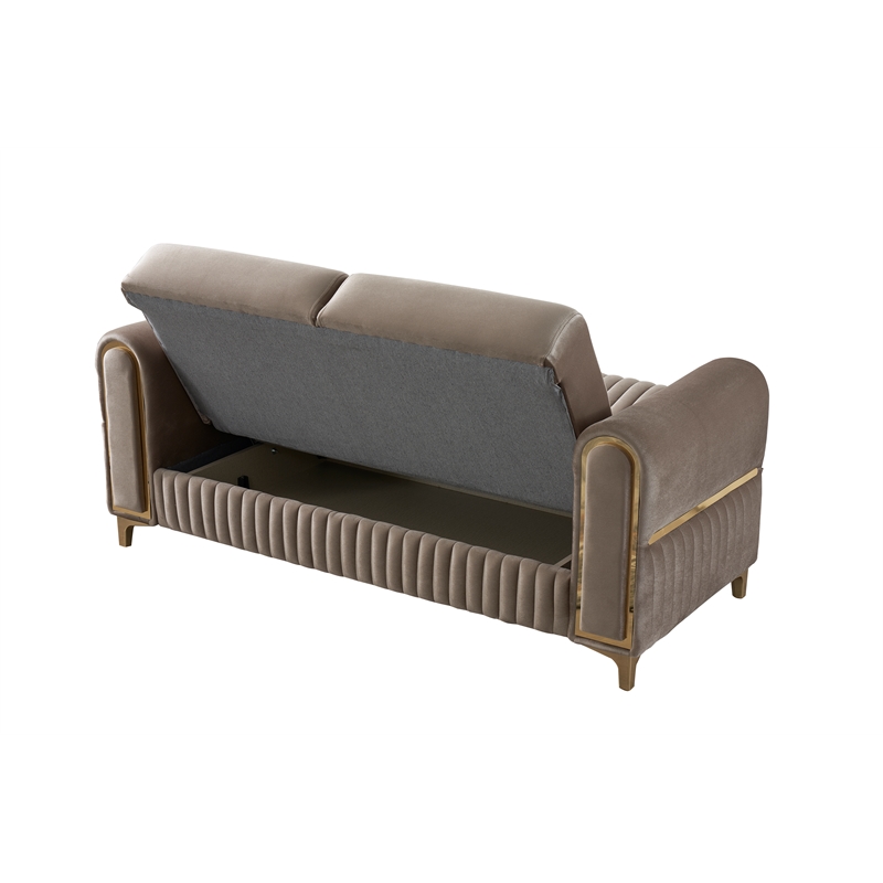 Melody Contemporary Loveseat made with wood and Velvet in Taupe