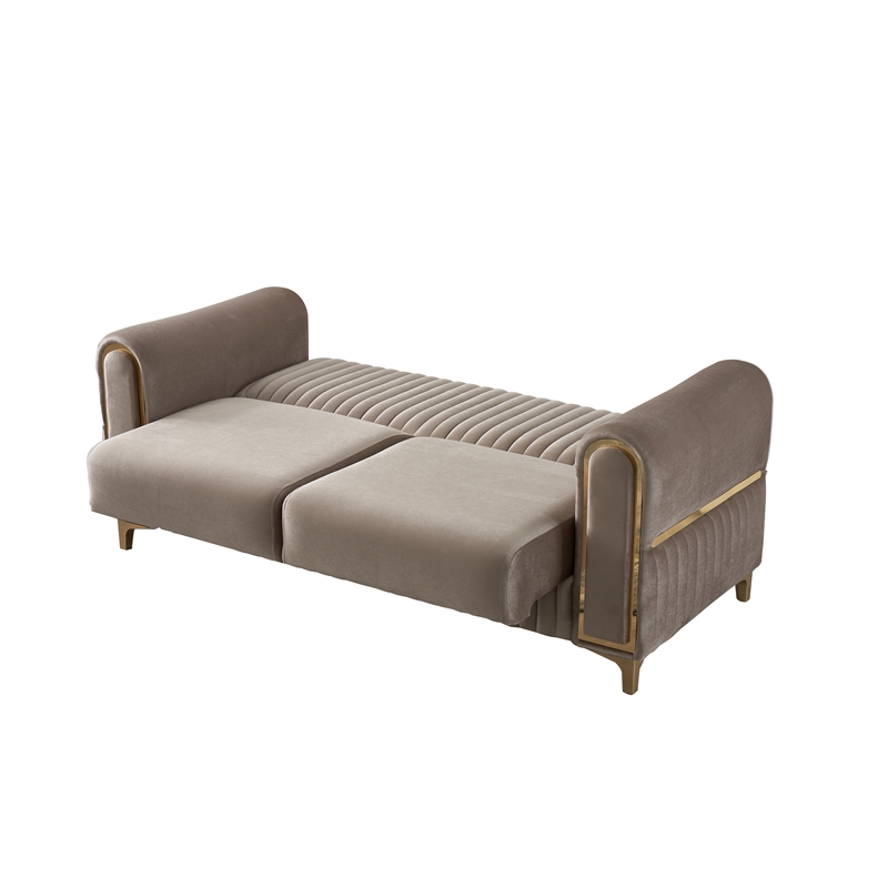 Melody Contemporary Loveseat made with wood and Velvet in Taupe