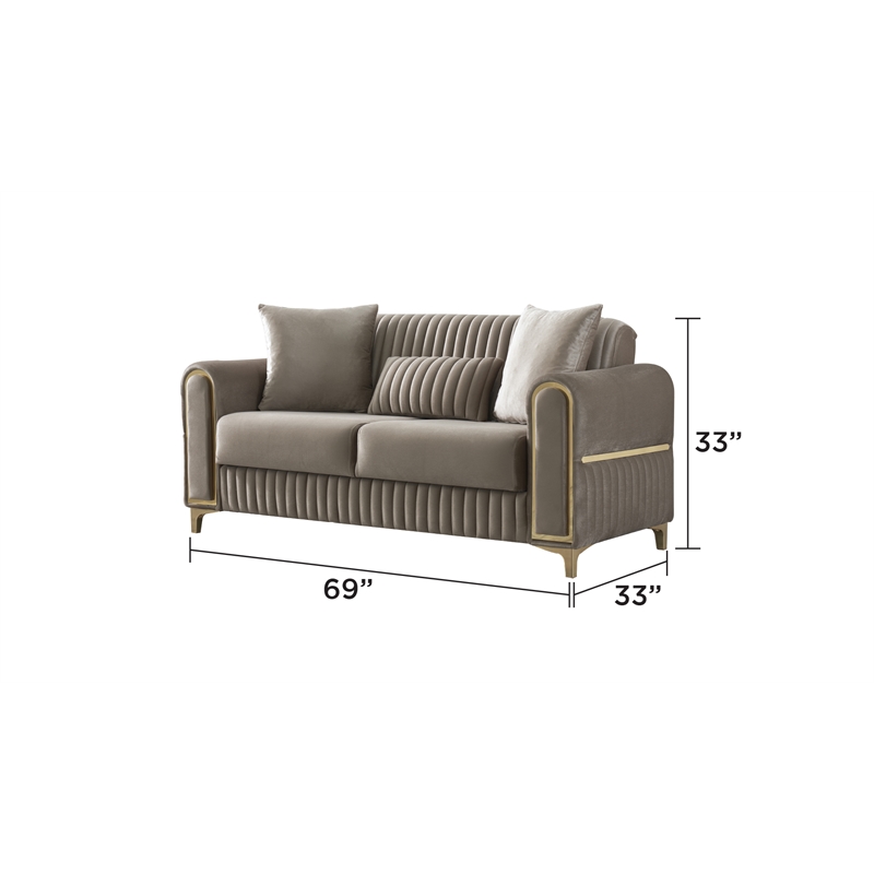 Melody Contemporary Loveseat made with wood and Velvet in Taupe