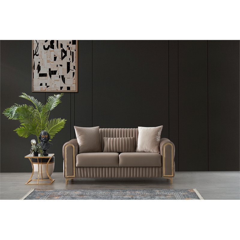 Melody Contemporary Loveseat made with wood and Velvet in Taupe