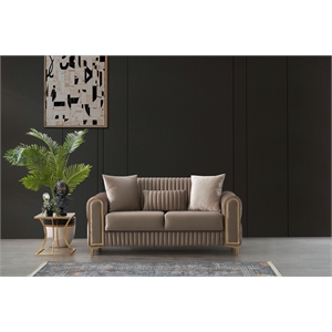 melody contemporary loveseat made with wood and velvet in taupe